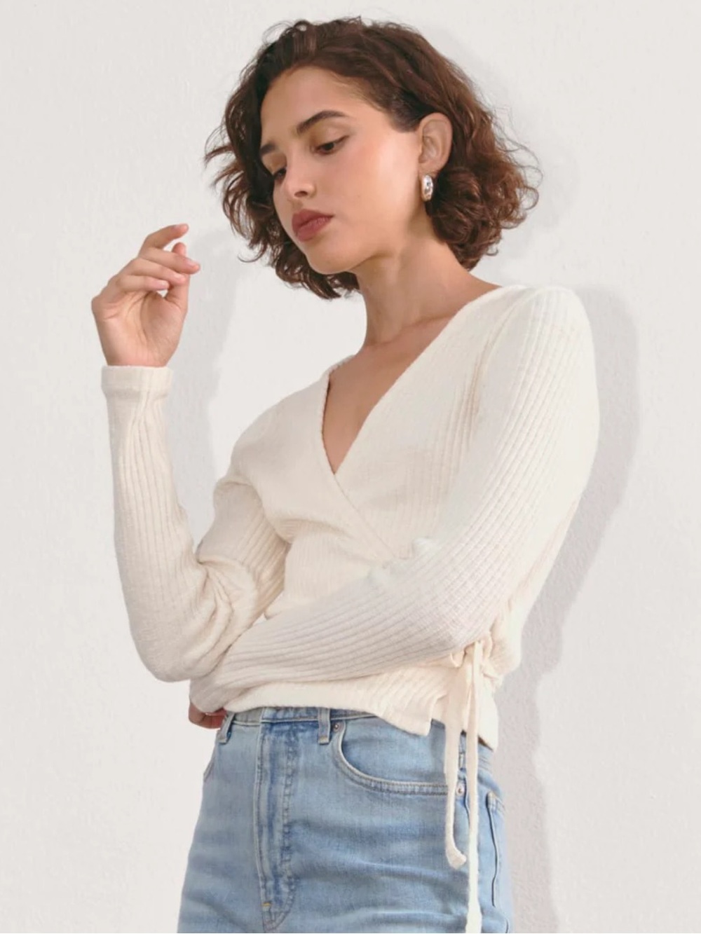 Everlane NWT The Cozy Rib Wrap Knit Sweater Top Cotton Blend Ivory Size XXL